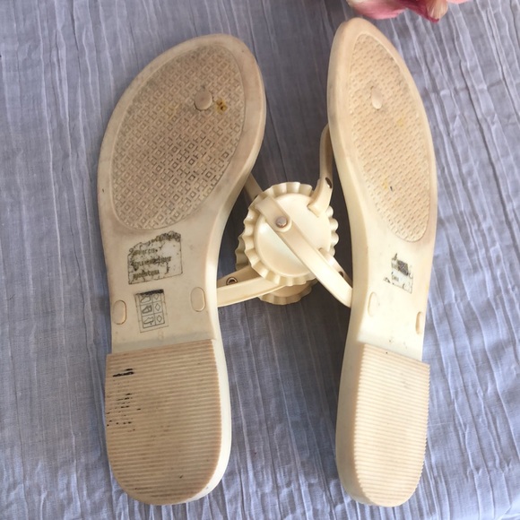 TORY BURCH Melody Pearl large MILER pearlesque size 9 pale yellow rubber sandals - Picture 11 of 13